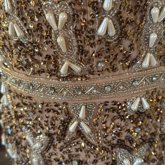 MAC DUGGALBeige Embellished High Neck Sleeveless A Line Dress